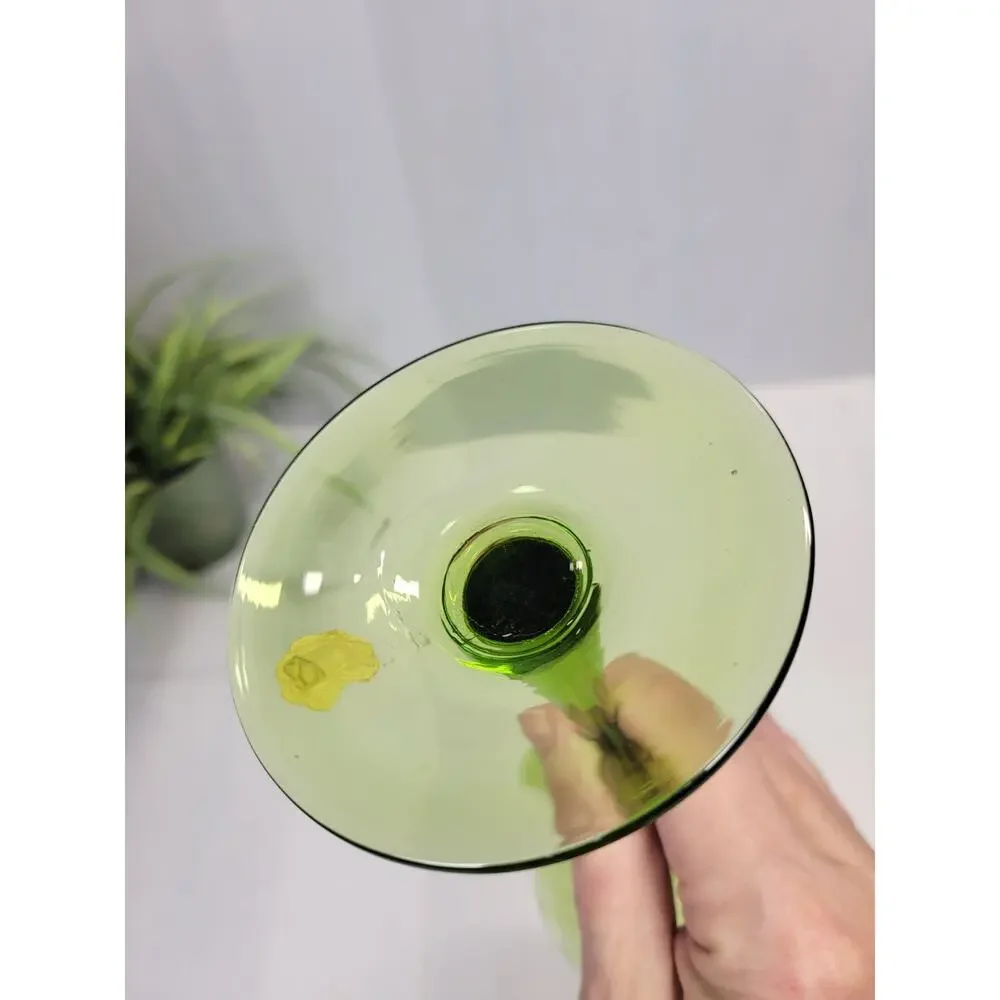 Vintage Empoli Green Glass Goblet Mid Century Italian Optic Stem Snifter Vase